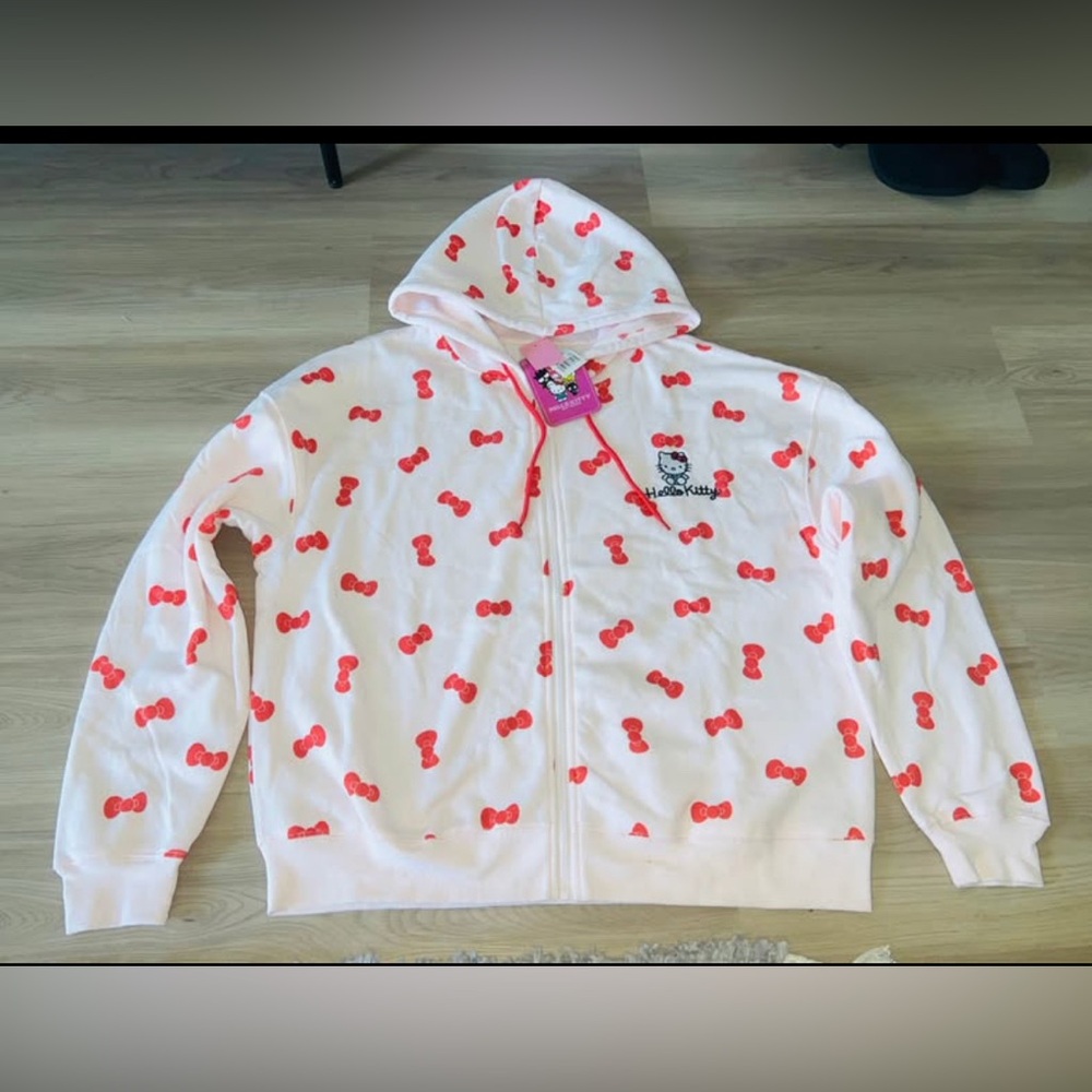 New Women’s Plus Size Hello Kitty Bow Zipper Hoodie